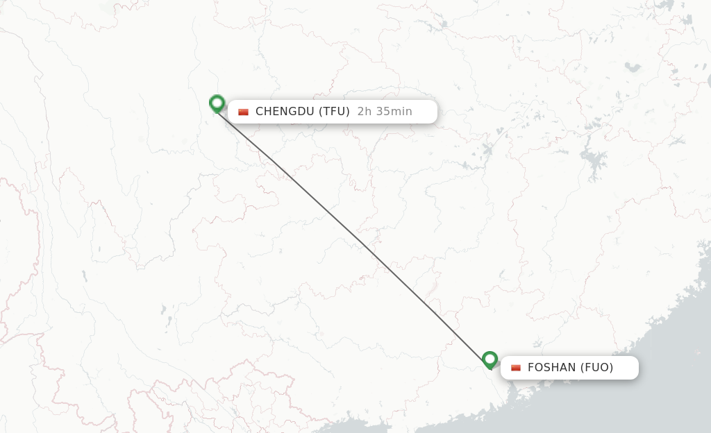 Flights from Fuoshan to Chengdu route map