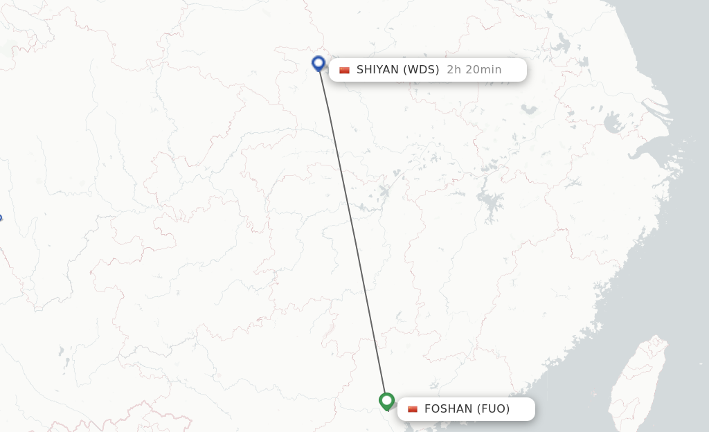 Flights from Fuoshan to Shiyan route map