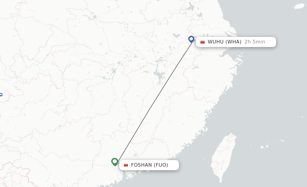 Flights from Fuoshan to Wuhu route map
