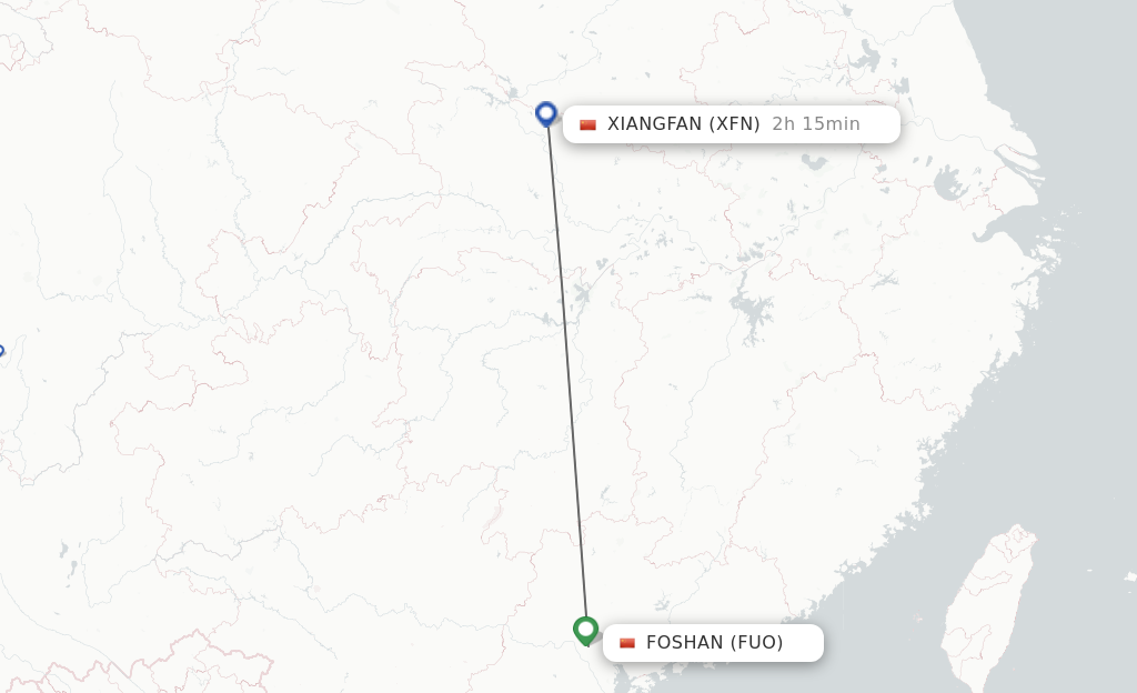 Flights from Fuoshan to Xiangyang route map