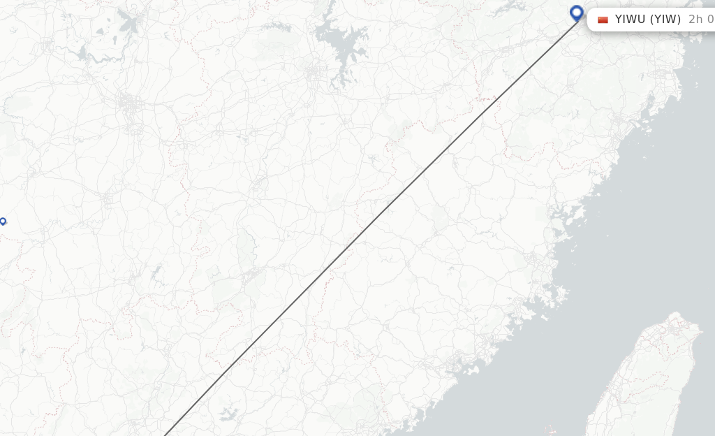 Flights from Fuoshan to Yiwu route map