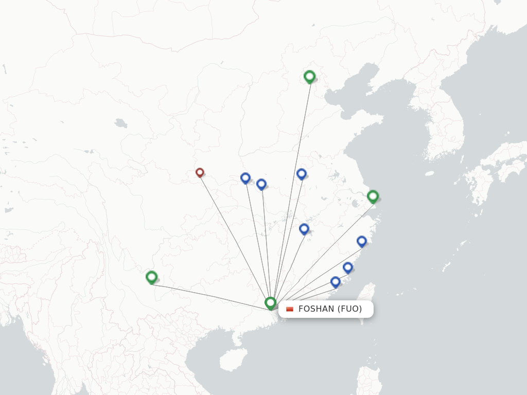 Flights from Fuoshan to Shanghai route map