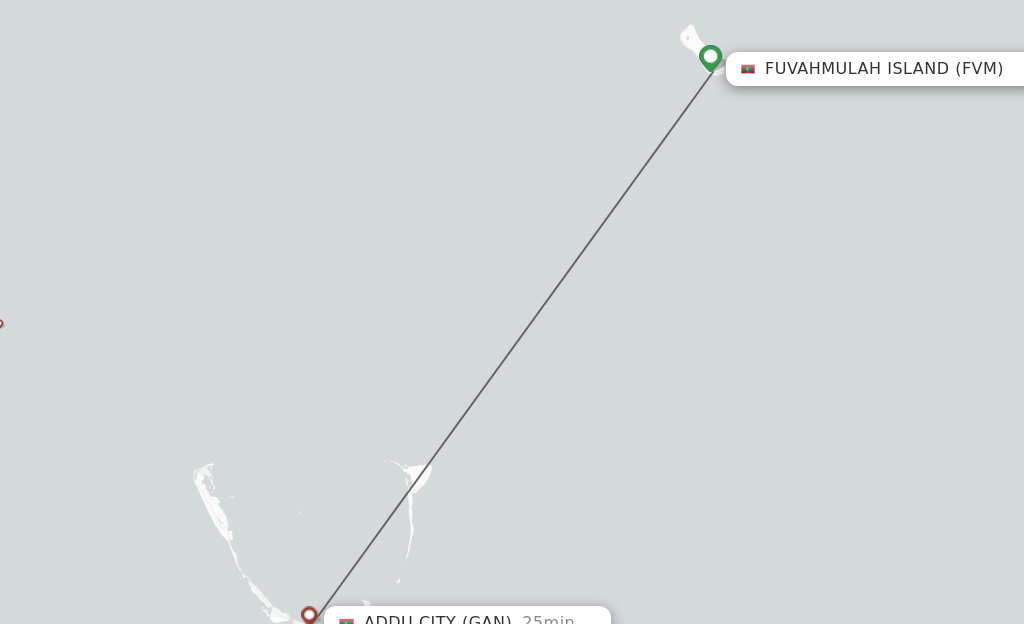 Flights from Fuvahmulah Island to Gan Island route map