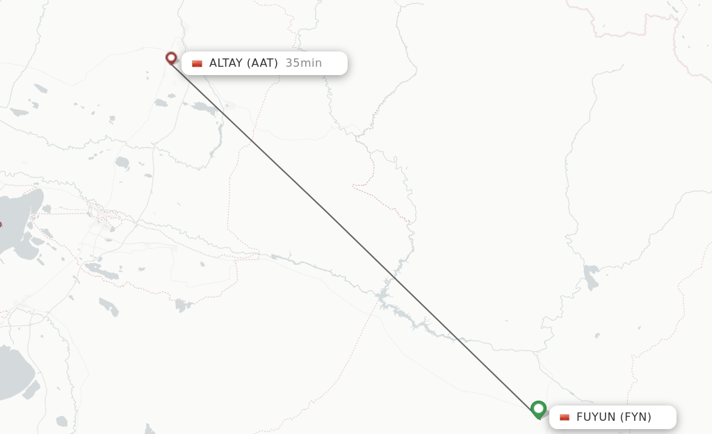 Flights from Fuyun to Altay route map