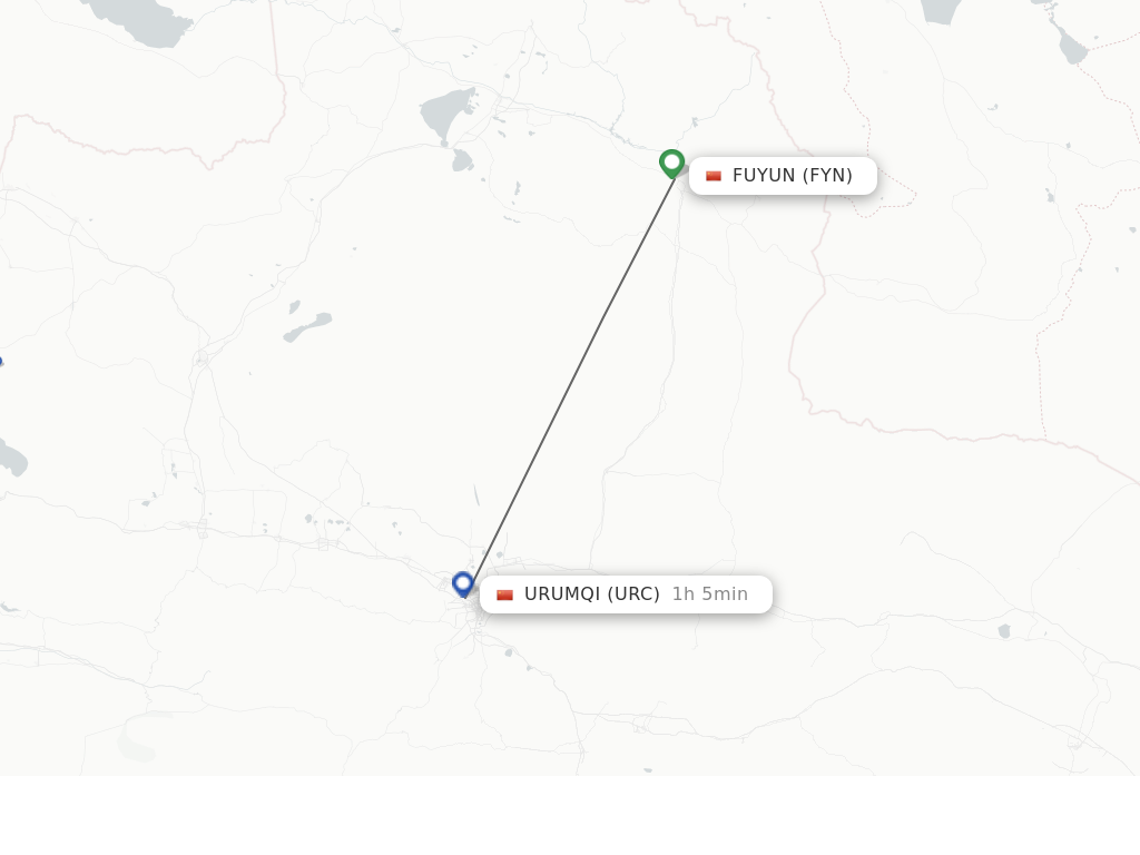 Flights from Fuyun to Urumqi route map
