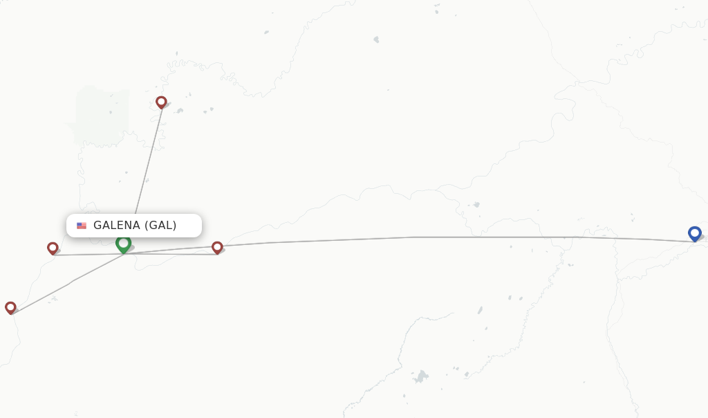 Route map with flights from Galena with Astral Aviation