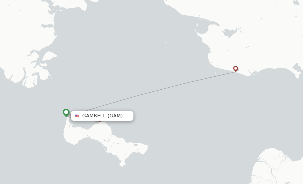 Route map with flights from Gambell with Easy Fly Express