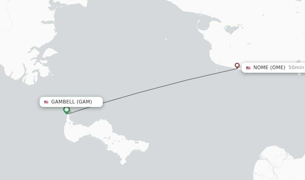 Flights from Gambell to Nome route map