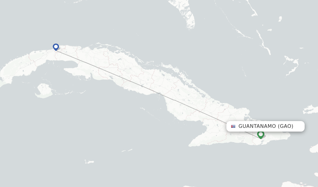 Route map with flights from Guantanamo with Cubana de Aviacion