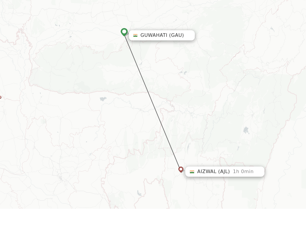 Flights from Guwahati to Aizwal route map