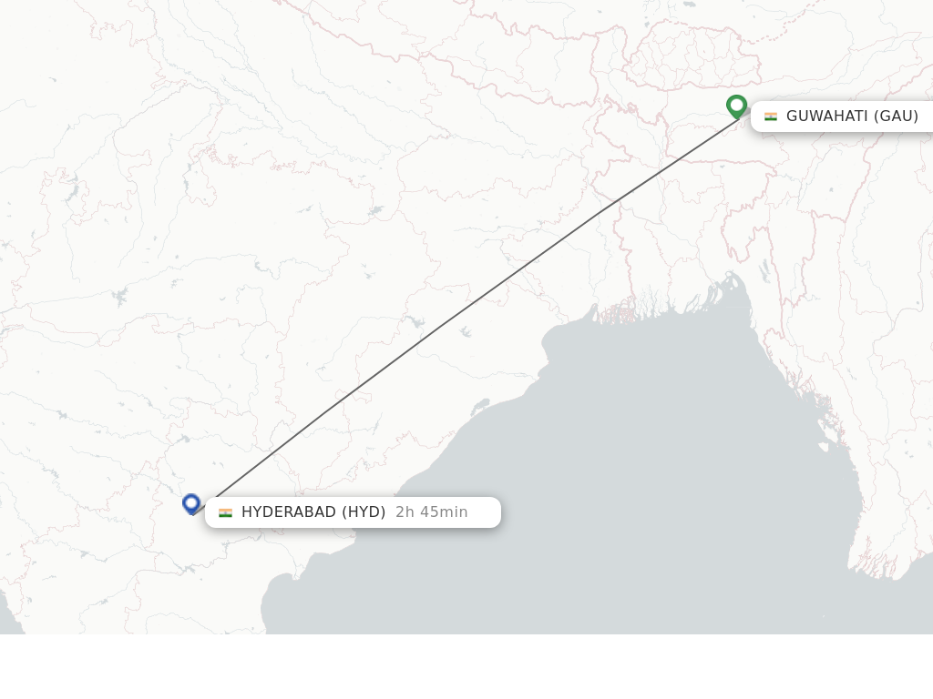 Flights from Guwahati to Hyderabad route map