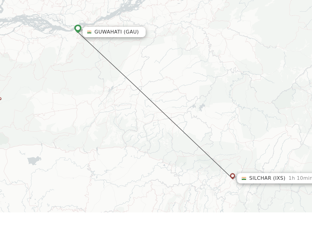 Flights from Guwahati to Silchar route map