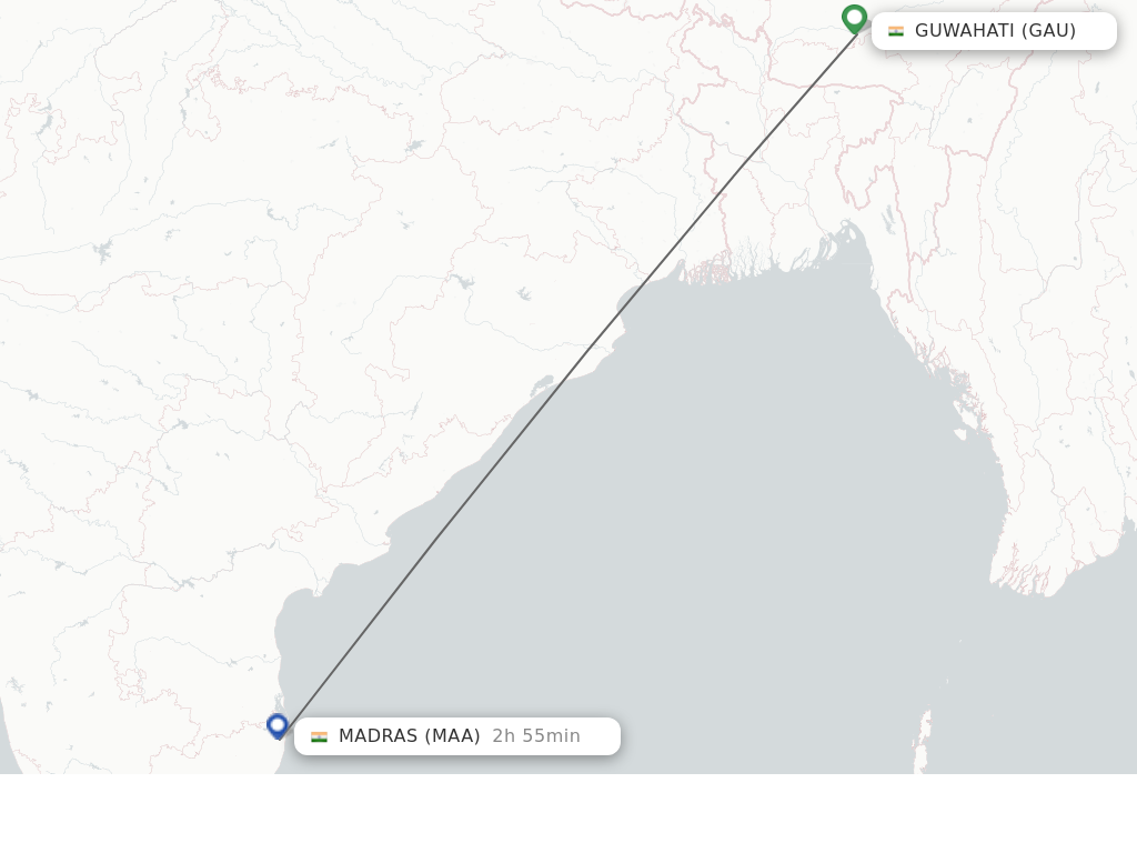 Flights from Guwahati to Madras route map