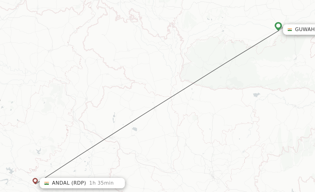 Flights from Guwahati to Andal route map