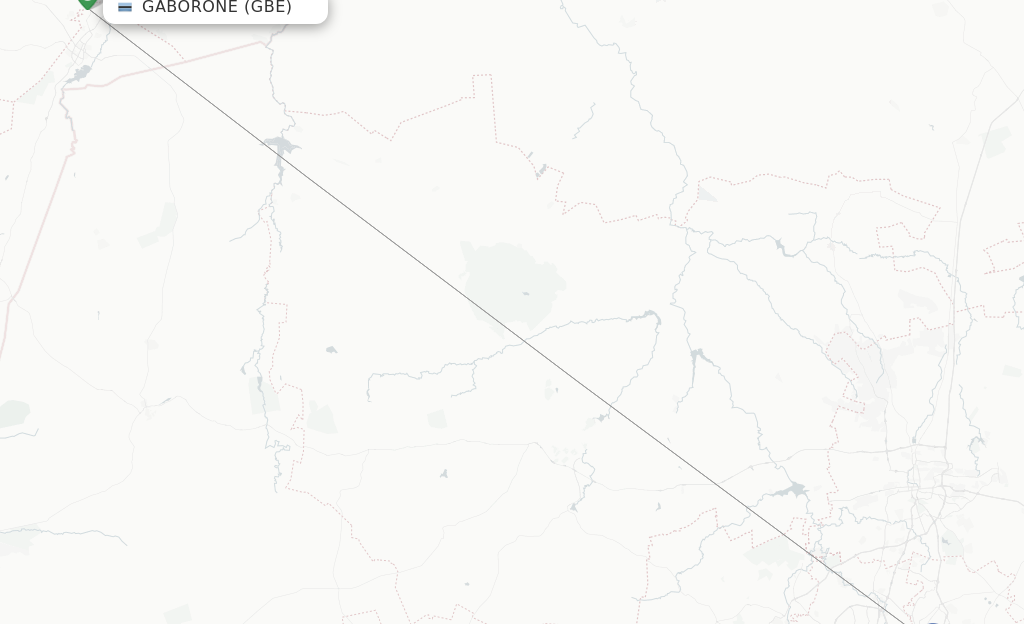 Route map with flights from Gaborone with Airlink