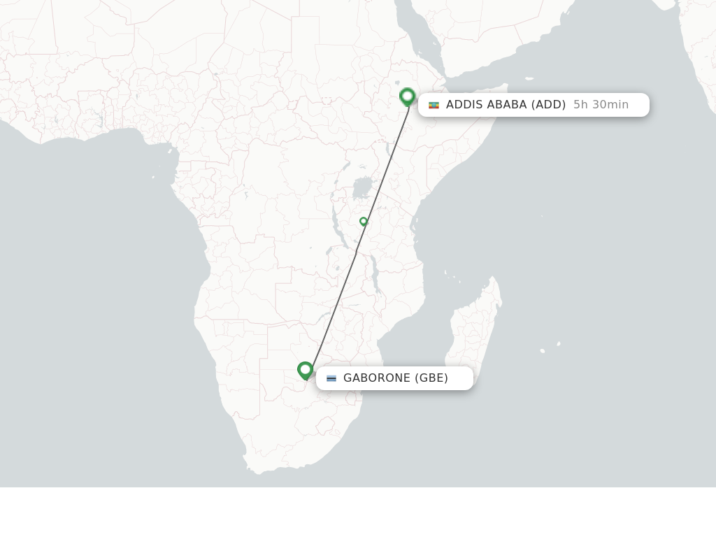 Flights from Gaborone to Addis Ababa route map