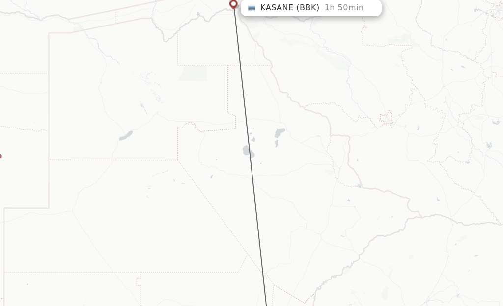 Flights from Gaborone to Kasane route map