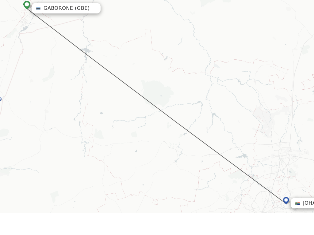 Flights from Gaborone to Johannesburg route map