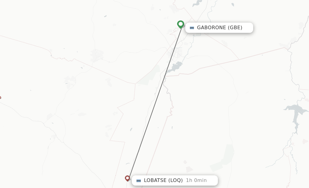 Flights from Gaborone to Lobatse route map