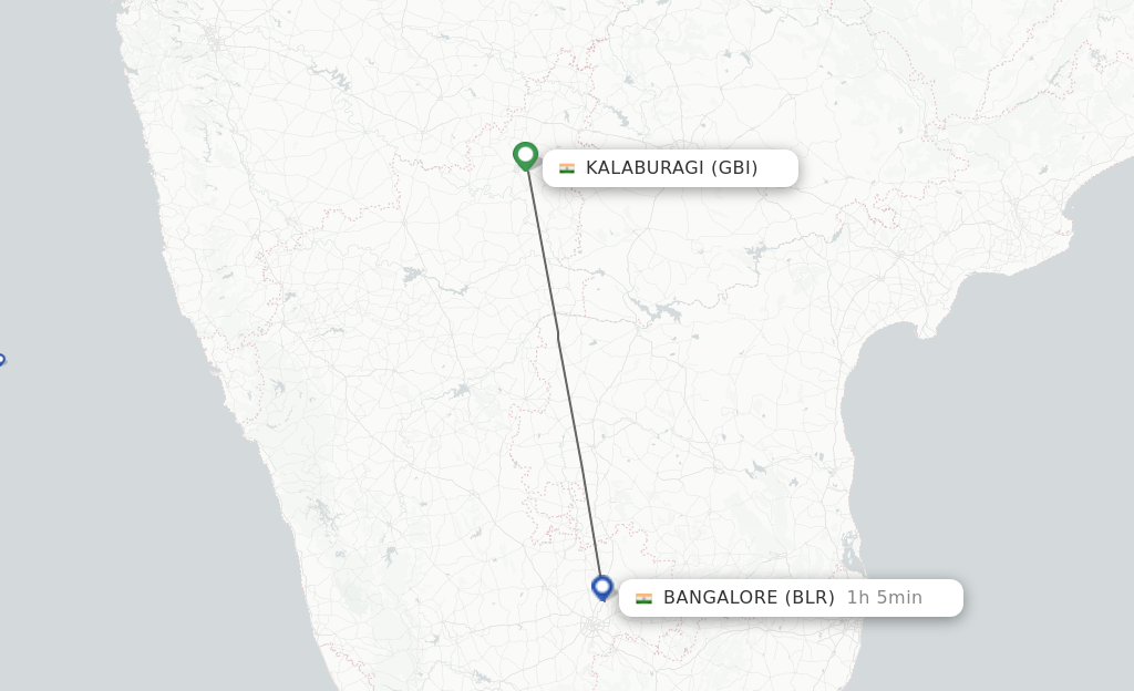 Flights from Gulbarga to Bengaluru route map