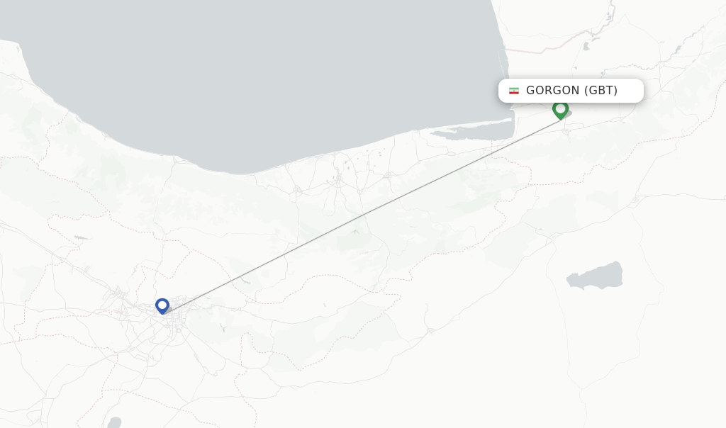 Route map with flights from Gorgon with Iran Air