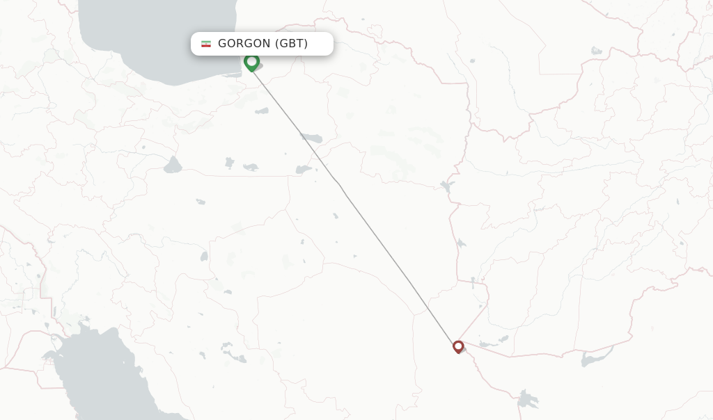 Route map with flights from Gorgon with Qeshm Air