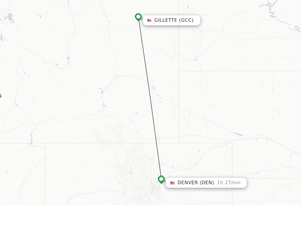 Flights from Gillette to Denver route map