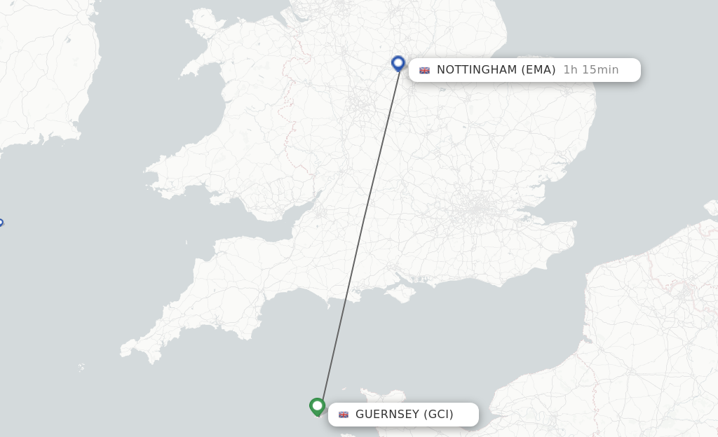Flights from Guernsey to Leicestershire route map