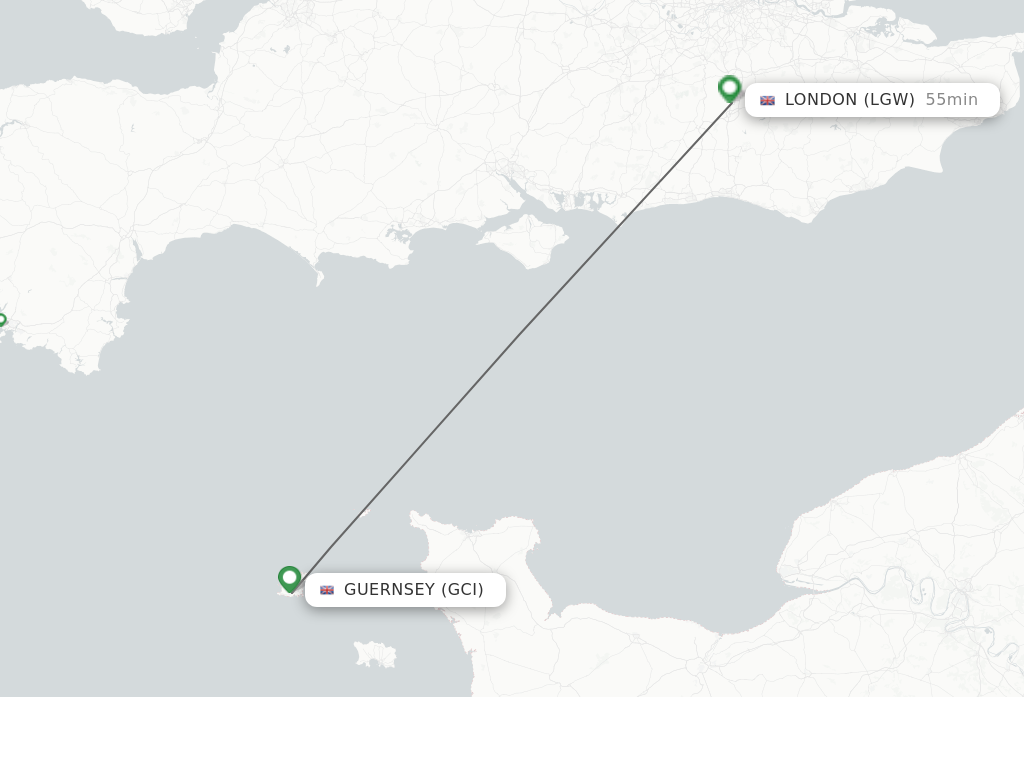 Flights from Guernsey to London route map