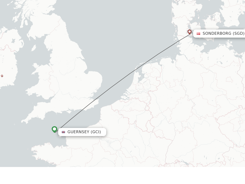 Flights from Sonderborg to Guernsey route map