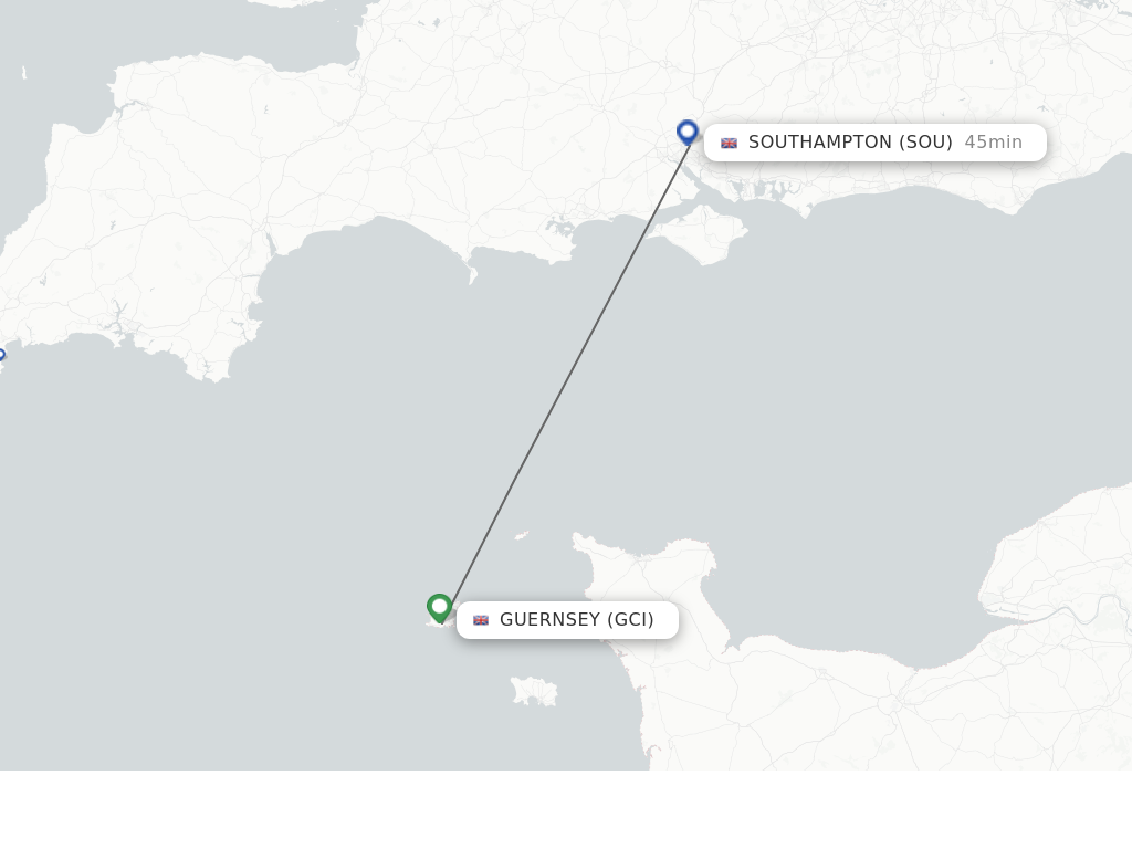 Flights from Guernsey to Southampton route map