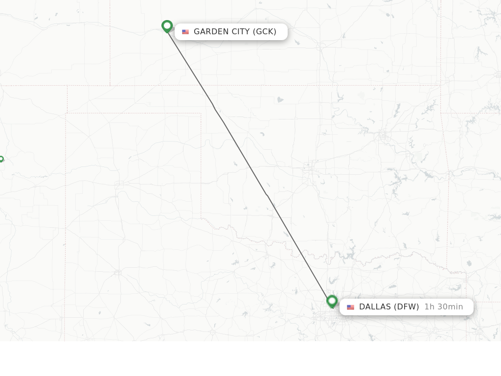 Flights from Garden City to Dallas route map