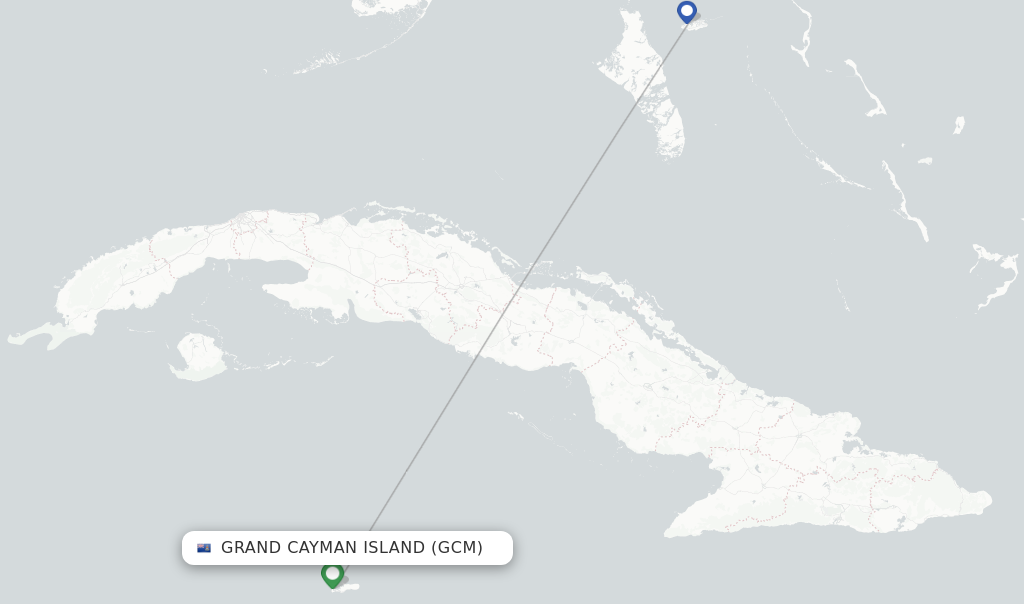 Route map with flights from Grand Cayman Island with British Airways