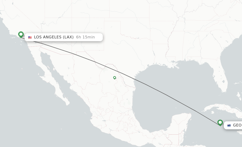 Flights from Grand Cayman Island to Los Angeles route map