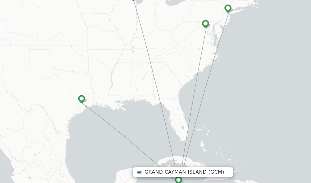 Route map with flights from Grand Cayman Island with United