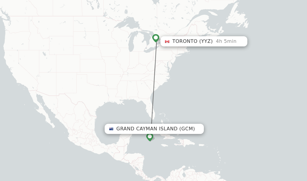 Flights from Grand Cayman Island to Toronto route map