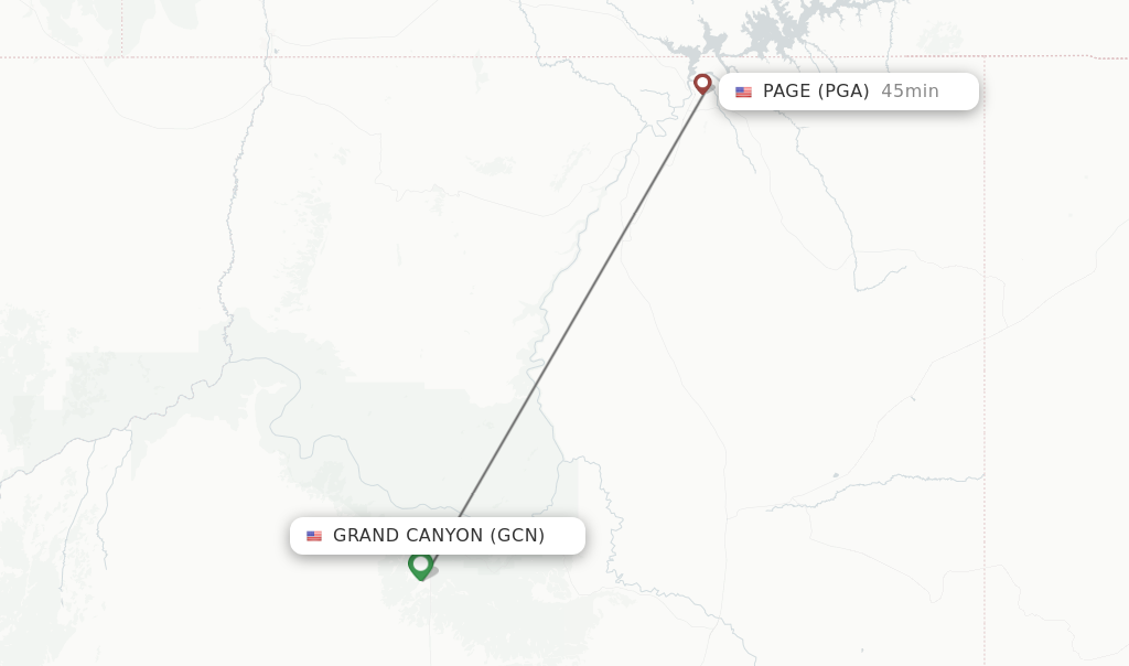 Flights from Grand Canyon to Page route map