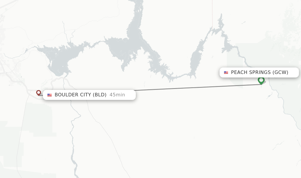 Flights from Peach Springs to Boulder City route map