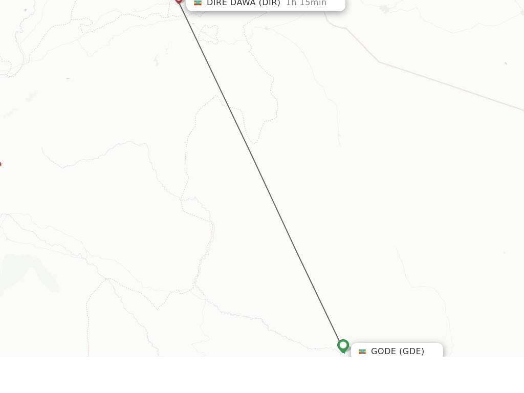 Flights from Gode/Iddidole to Dire Dawa route map