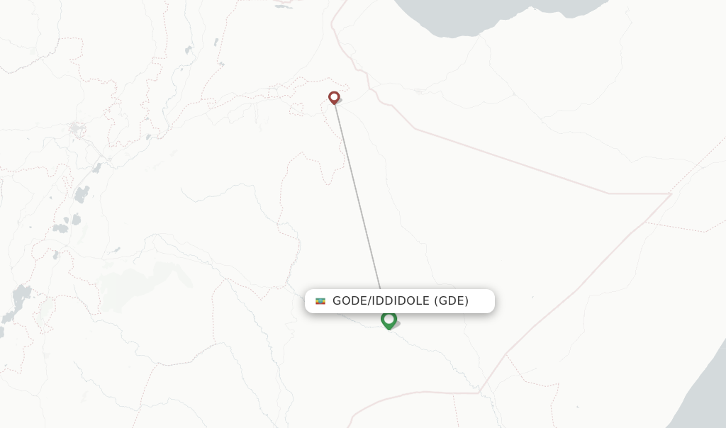 Route map with flights from Gode/Iddidole with Ethiopian