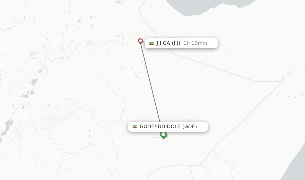 Flights from Gode/Iddidole to Jijiga route map