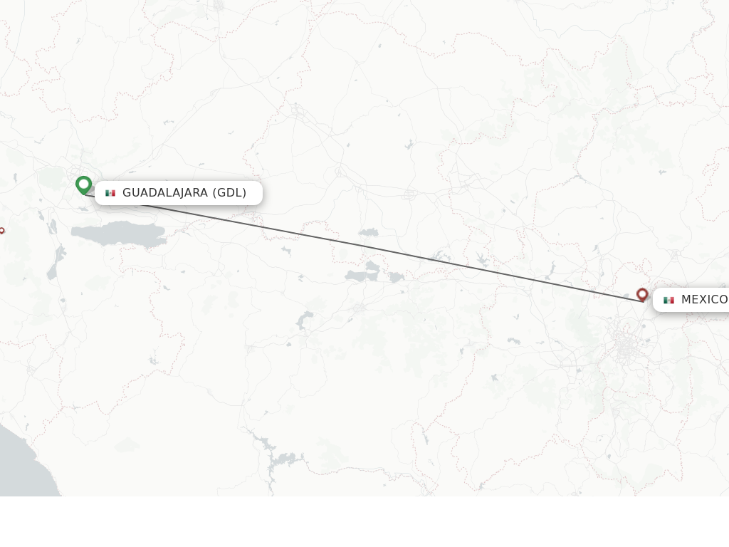 Flights from Mexico City to Guadalajara route map