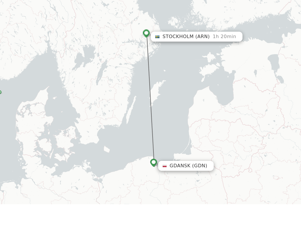 Flights from Gdansk to Stockholm route map