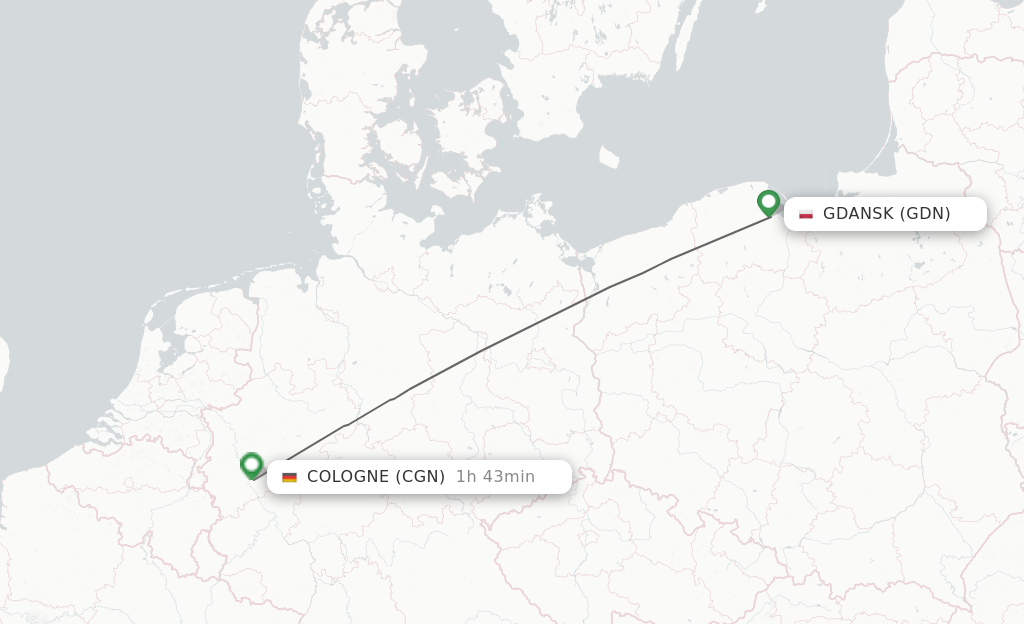 Flights from Gdansk to Cologne route map