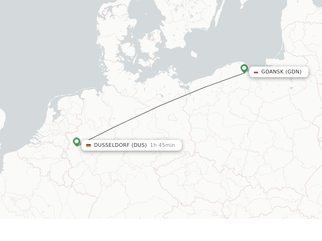 Flights from Gdansk to Dusseldorf route map