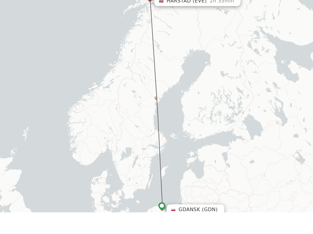 Flights from Gdansk to Harstad-Narvik route map