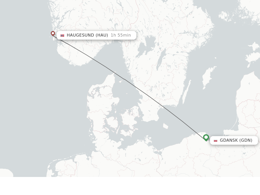 Flights from Gdansk to Haugesund route map
