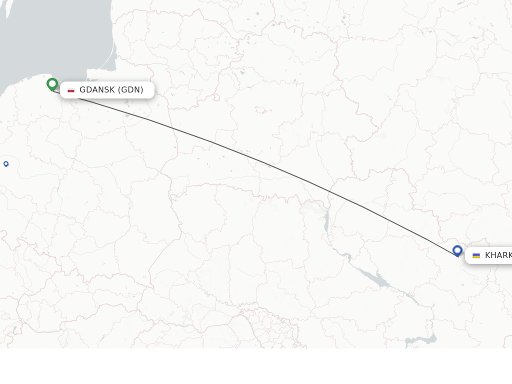 Flights from Gdansk to Kharkov route map