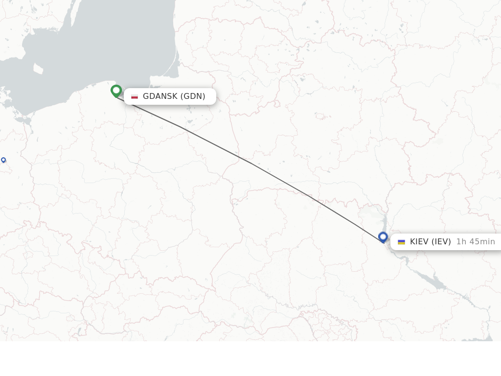 Flights from Gdansk to Kiev route map