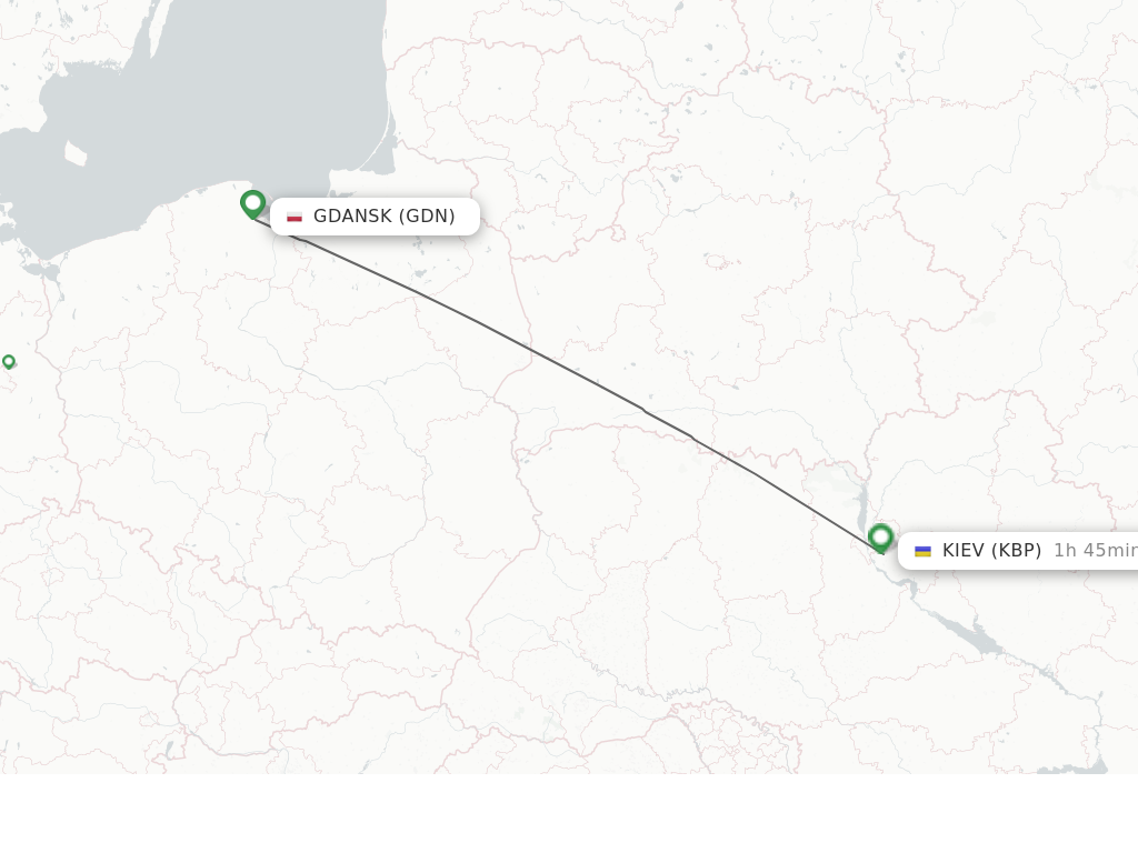Flights from Kiev/Kyiv to Gdansk route map